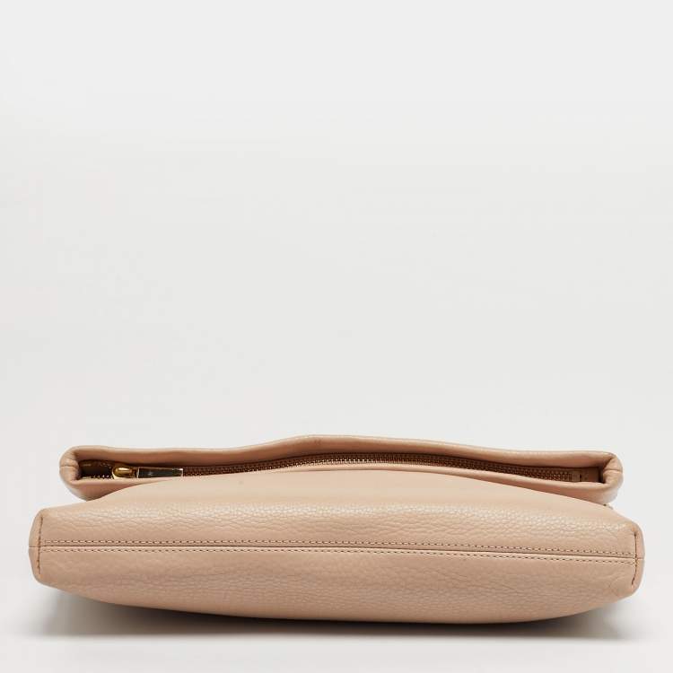 Pre Owned Tory Burch Thea Fold Over Beige Leather Crossbody Bag