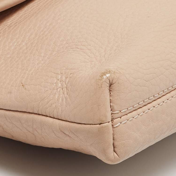 Pre Owned Tory Burch Thea Fold Over Beige Leather Crossbody Bag