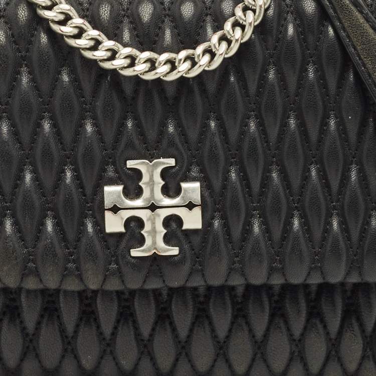 Pre Owned Tory Burch Kira Ruched Small Black Leather Crossbody Bag