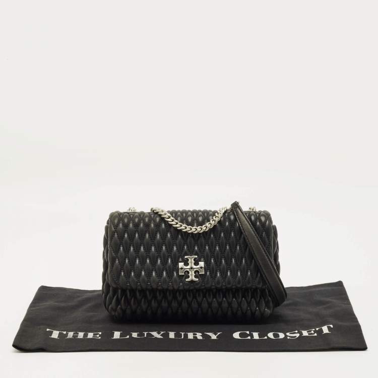 Pre Owned Tory Burch Kira Ruched Small Black Leather Crossbody Bag