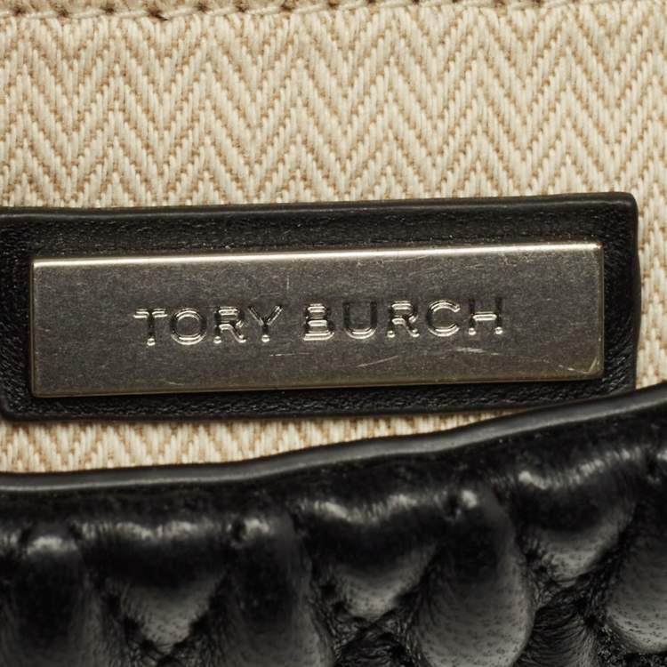 Pre Owned Tory Burch Kira Ruched Small Black Leather Crossbody Bag