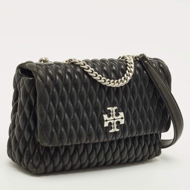 Pre Owned Tory Burch Kira Ruched Small Black Leather Crossbody Bag