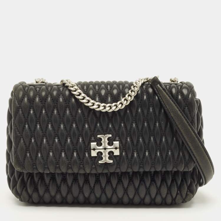 Pre Owned Tory Burch Kira Ruched Small Black Leather Crossbody Bag