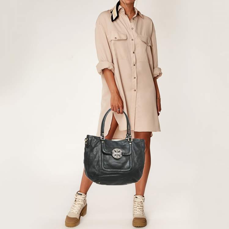 Pre Owned Tory Burch Amanda Black Leather Tote