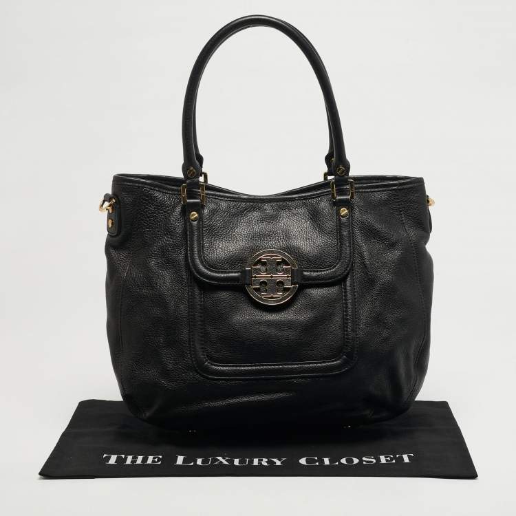 Pre Owned Tory Burch Amanda Black Leather Tote
