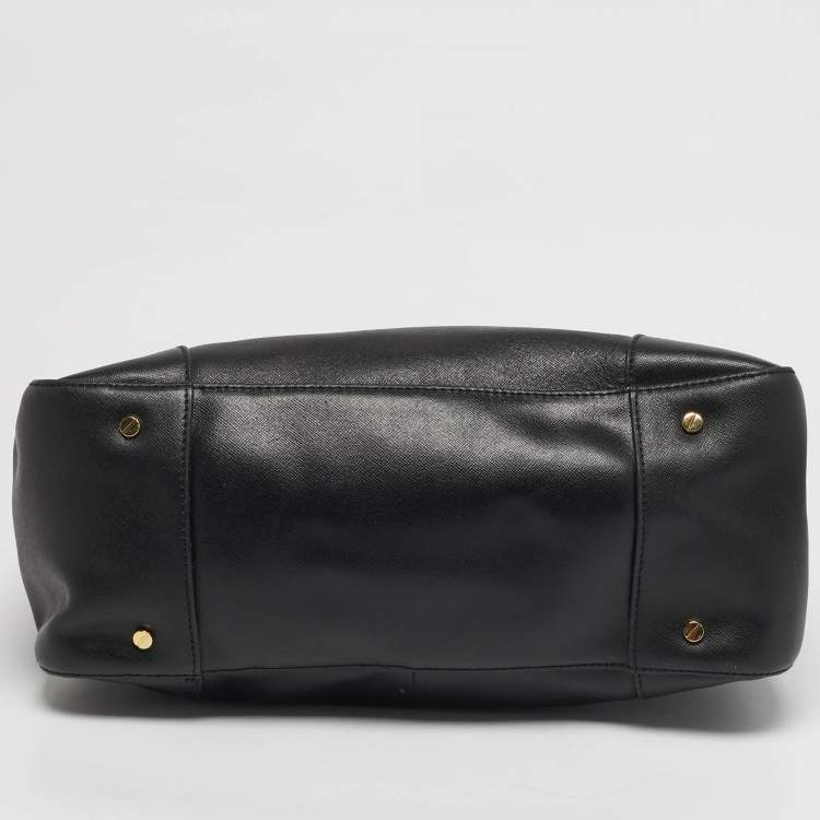 Pre Owned Tory Burch Robinson Double Zip Large Black Leather Tote