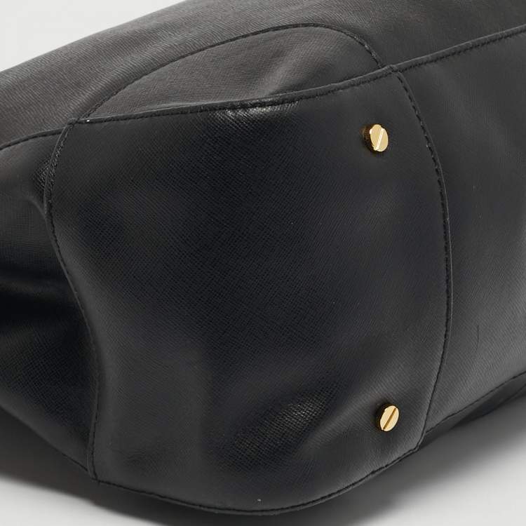 Pre Owned Tory Burch Robinson Double Zip Large Black Leather Tote