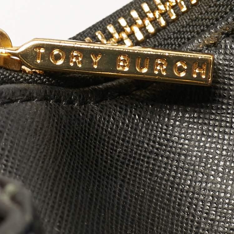 Pre Owned Tory Burch Robinson Double Zip Large Black Leather Tote