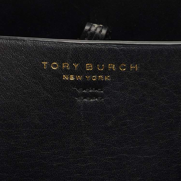 Pre Owned Tory Burch Block-T Black Leather Shopper Tote