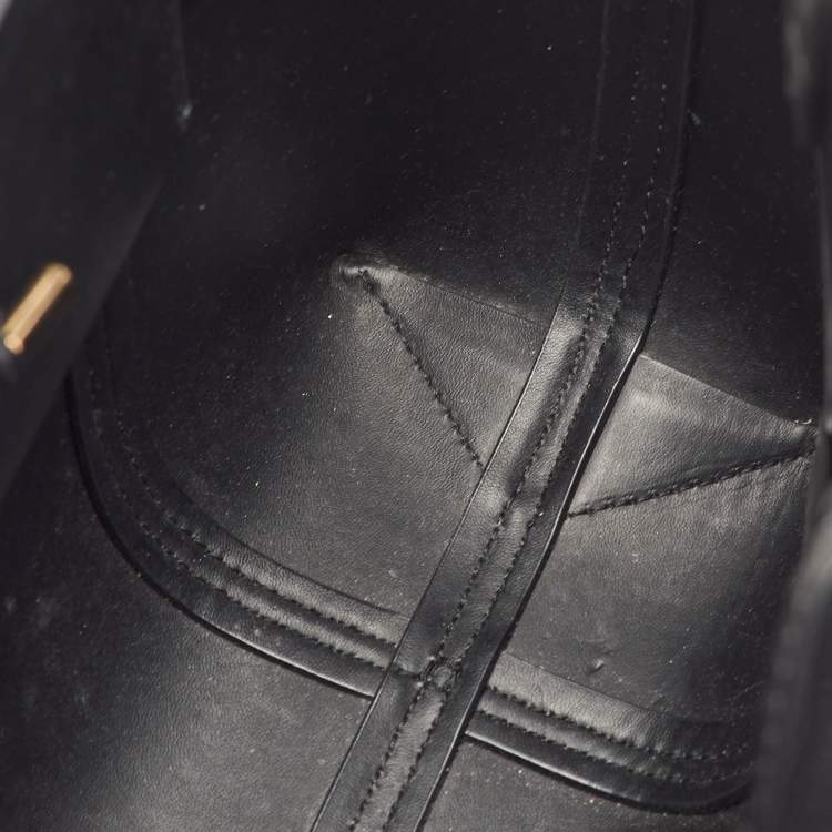 Pre Owned Tory Burch Block-T Black Leather Shopper Tote