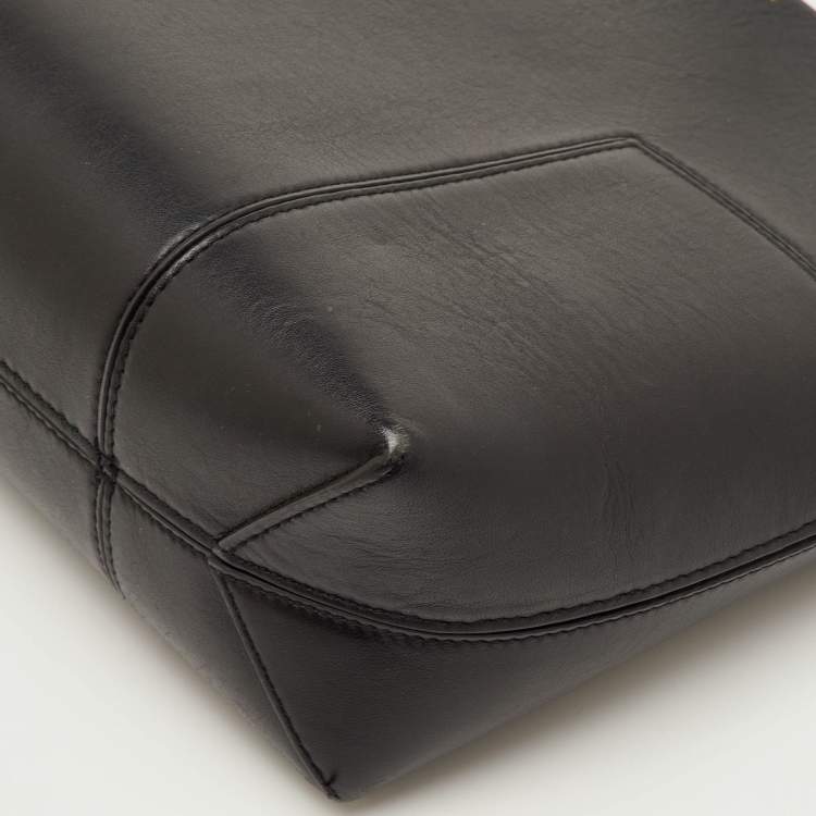 Pre Owned Tory Burch Block-T Black Leather Shopper Tote