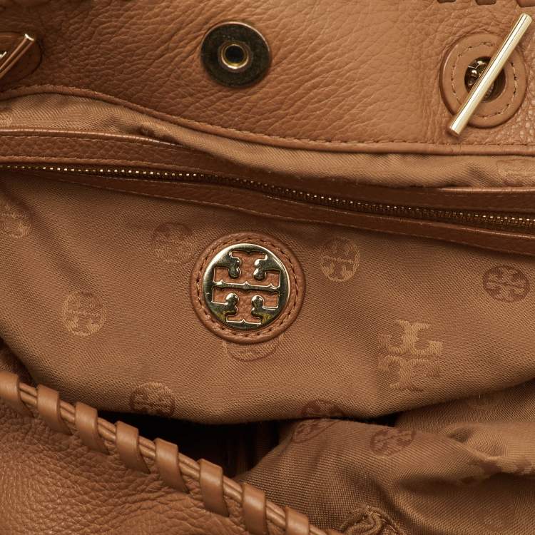Pre Owned Tory Burch Marion Whipstitch Brown Leather Tote