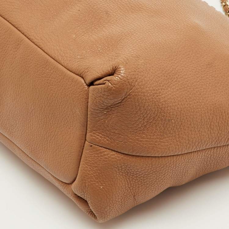 Pre Owned Tory Burch Marion Whipstitch Brown Leather Tote