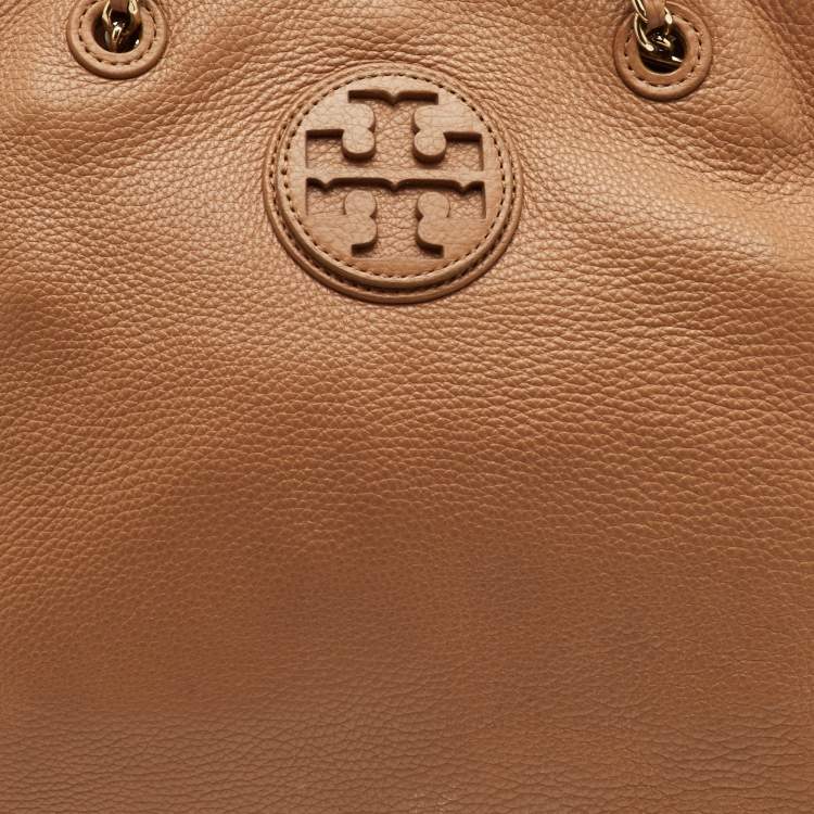 Pre Owned Tory Burch Marion Whipstitch Brown Leather Tote