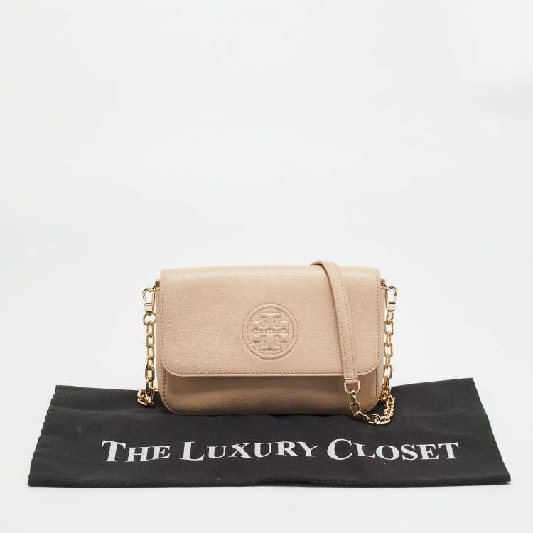 Pre Owned Tory Burch Bombe Flap Mini Beige Leather Shoulder Bag