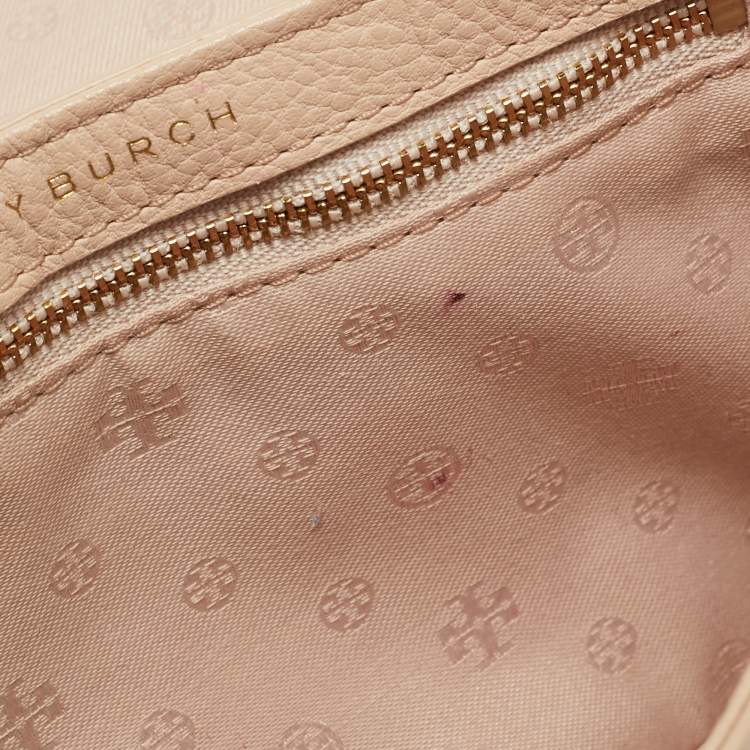 Pre Owned Tory Burch Bombe Flap Mini Beige Leather Shoulder Bag
