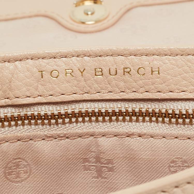 Pre Owned Tory Burch Bombe Flap Mini Beige Leather Shoulder Bag