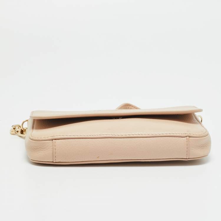 Pre Owned Tory Burch Bombe Flap Mini Beige Leather Shoulder Bag