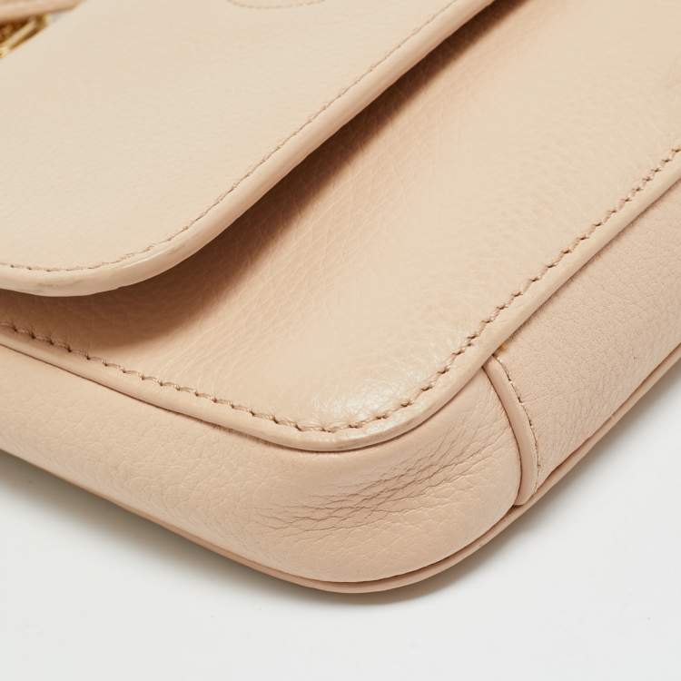 Pre Owned Tory Burch Bombe Flap Mini Beige Leather Shoulder Bag