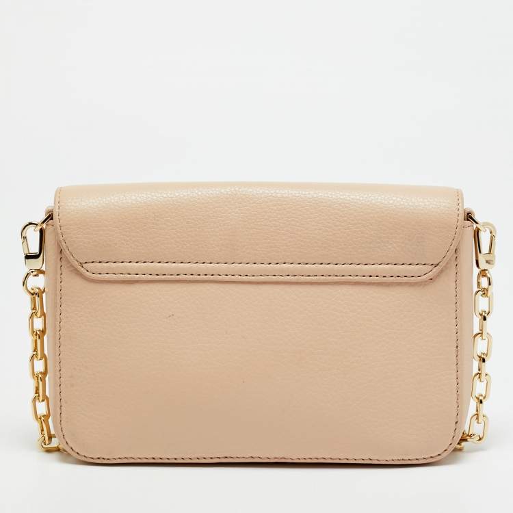 Pre Owned Tory Burch Bombe Flap Mini Beige Leather Shoulder Bag