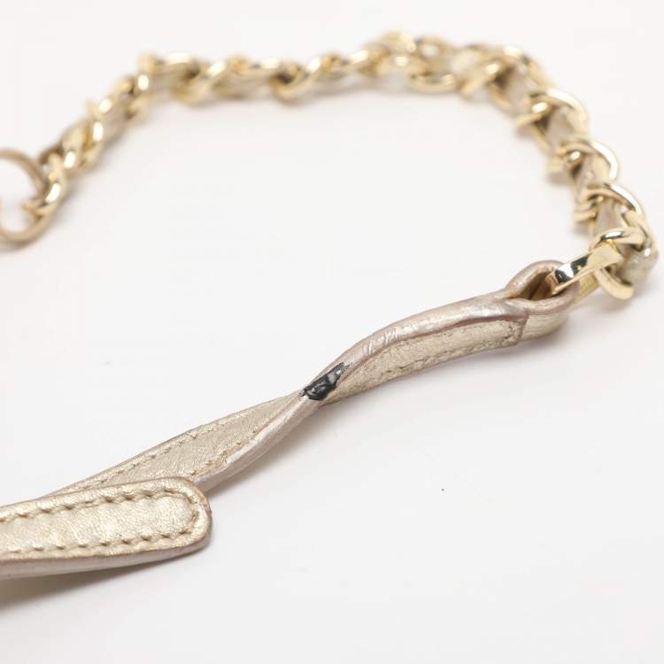 Pre Owned Tory Burch Britten Gold Leather Flap Crossbody Bag