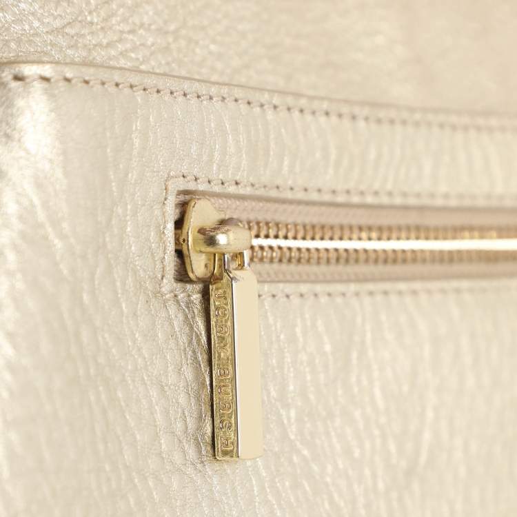 Pre Owned Tory Burch Britten Gold Leather Flap Crossbody Bag