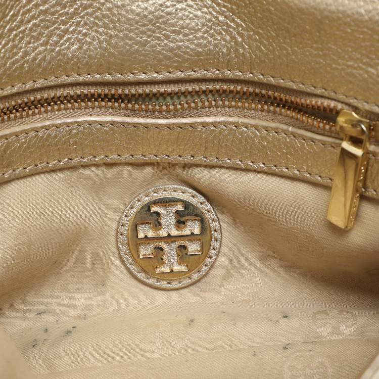Pre Owned Tory Burch Britten Gold Leather Flap Crossbody Bag