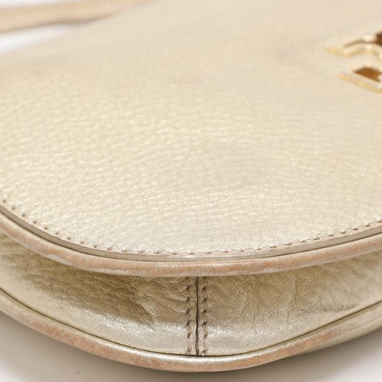 Pre Owned Tory Burch Britten Gold Leather Flap Crossbody Bag
