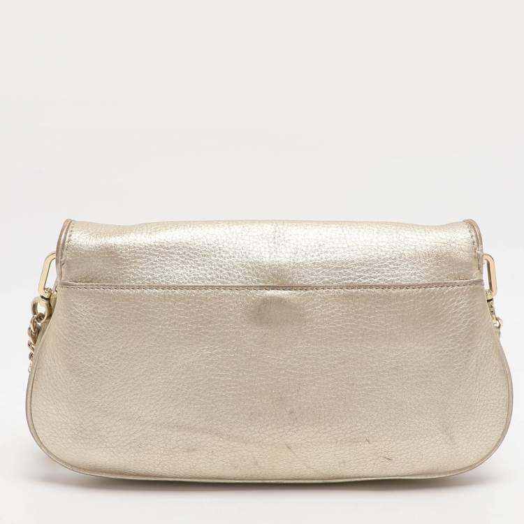 Pre Owned Tory Burch Britten Gold Leather Flap Crossbody Bag