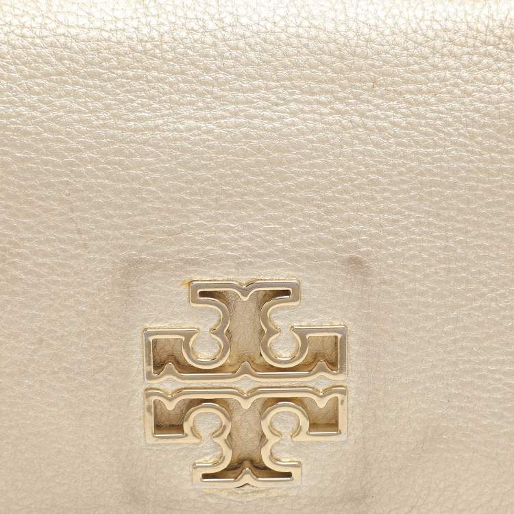 Pre Owned Tory Burch Britten Gold Leather Flap Crossbody Bag