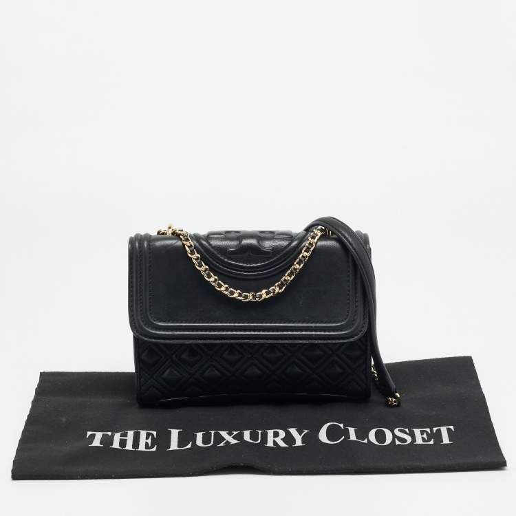 Pre Owned Tory Burch Fleming Small Black Leather Shoulder Bag