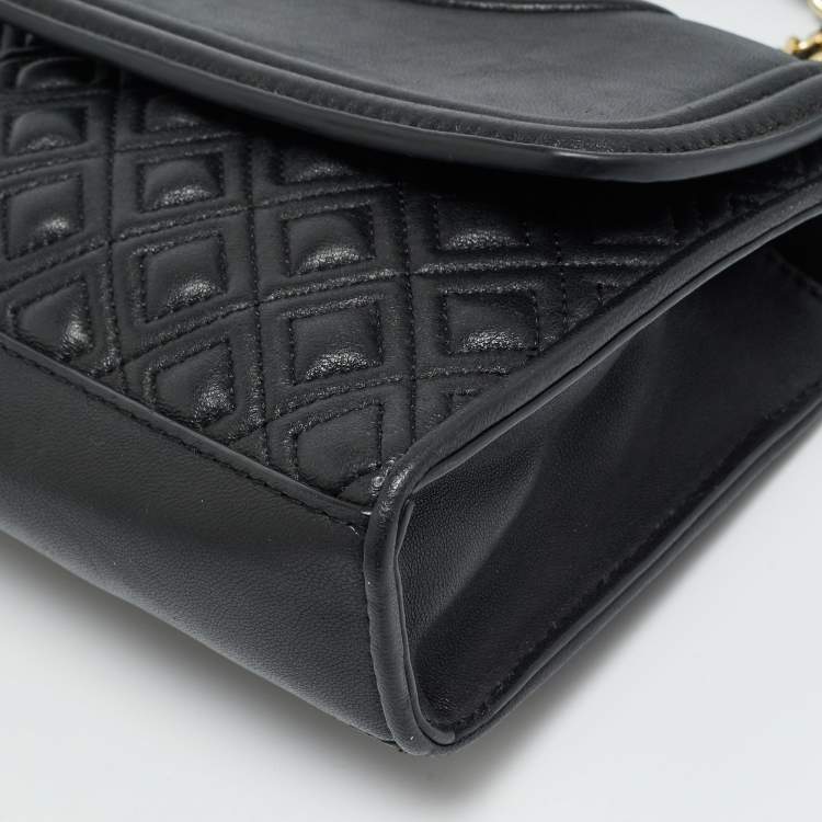 Pre Owned Tory Burch Fleming Small Black Leather Shoulder Bag
