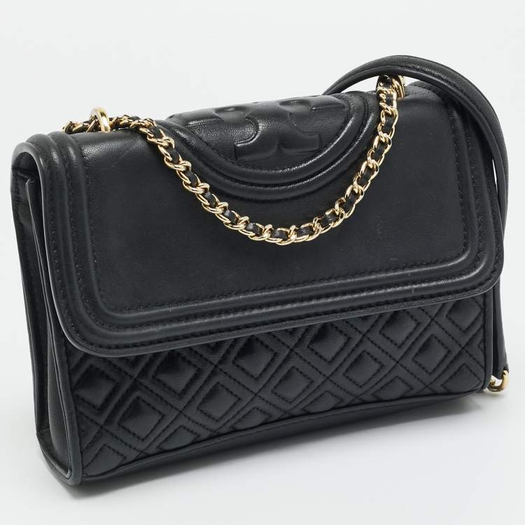Pre Owned Tory Burch Fleming Small Black Leather Shoulder Bag