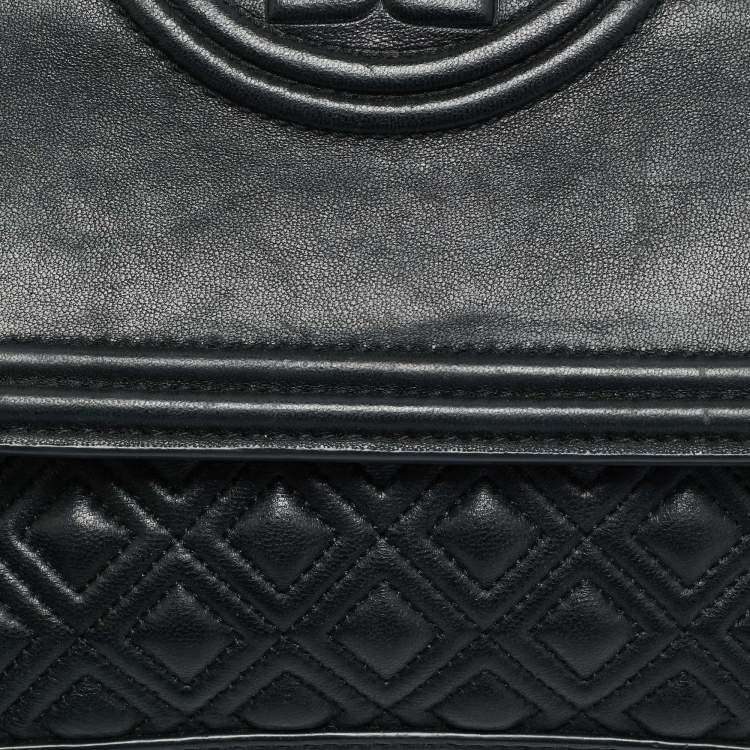 Pre Owned Tory Burch Fleming Small Black Leather Shoulder Bag