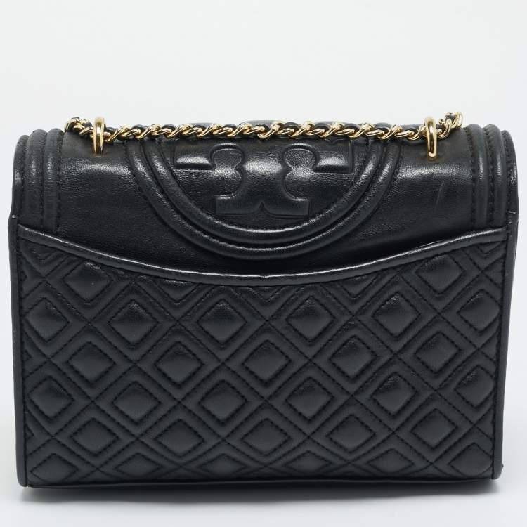Pre Owned Tory Burch Fleming Small Black Leather Shoulder Bag