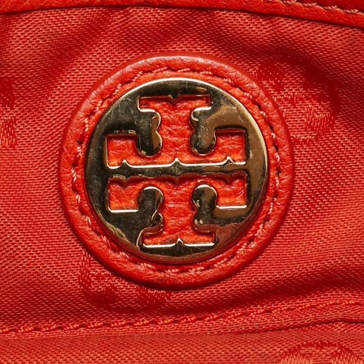 Pre Owned Tory Burch Marion Orange Leather Chain Crossbody Bag