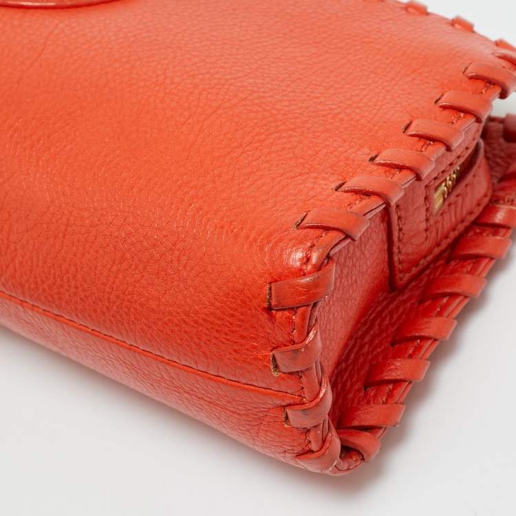 Pre Owned Tory Burch Marion Orange Leather Chain Crossbody Bag