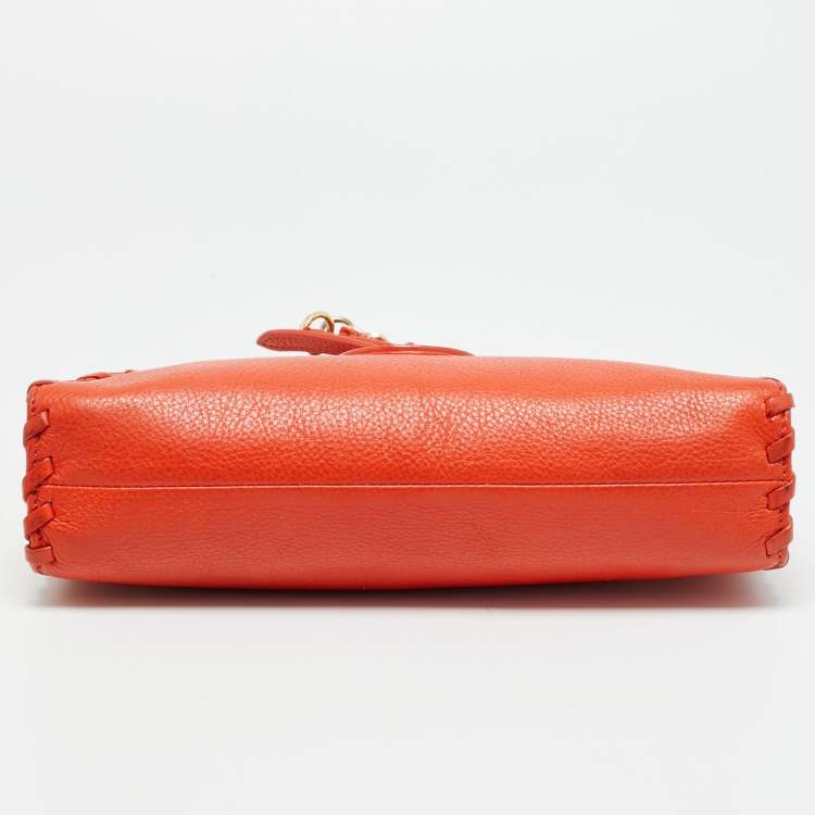 Pre Owned Tory Burch Marion Orange Leather Chain Crossbody Bag