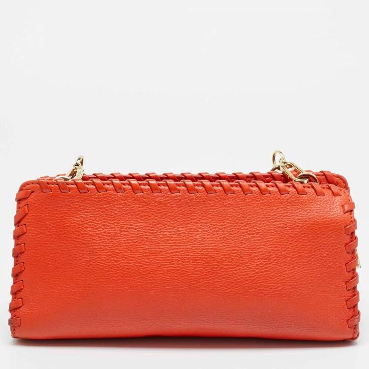 Pre Owned Tory Burch Marion Orange Leather Chain Crossbody Bag