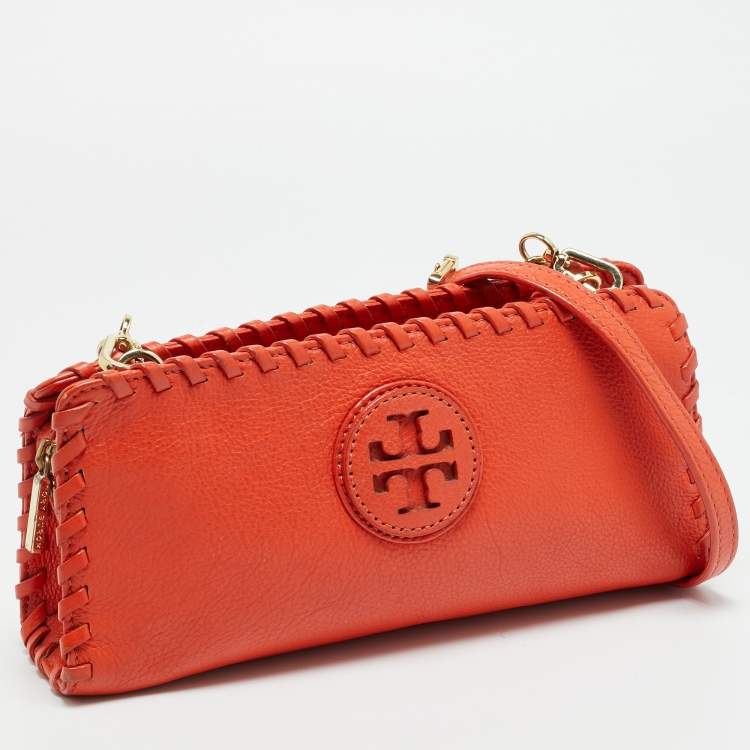 Pre Owned Tory Burch Marion Orange Leather Chain Crossbody Bag