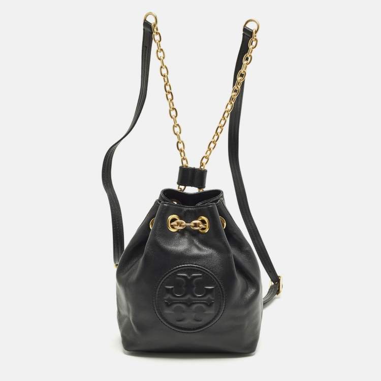 Pre Owned Tory Burch Fleming Chain Mini Black Leather Backpack