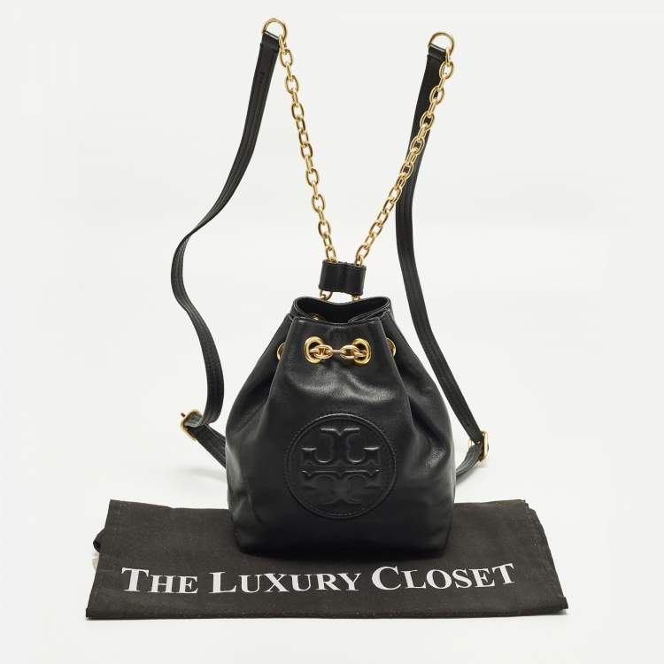 Pre Owned Tory Burch Fleming Chain Mini Black Leather Backpack