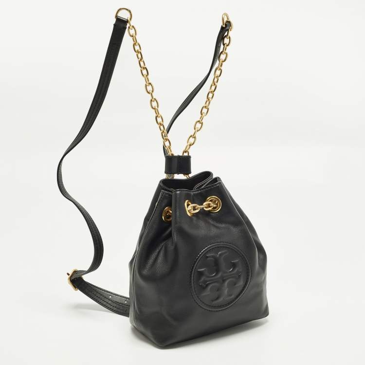 Pre Owned Tory Burch Fleming Chain Mini Black Leather Backpack
