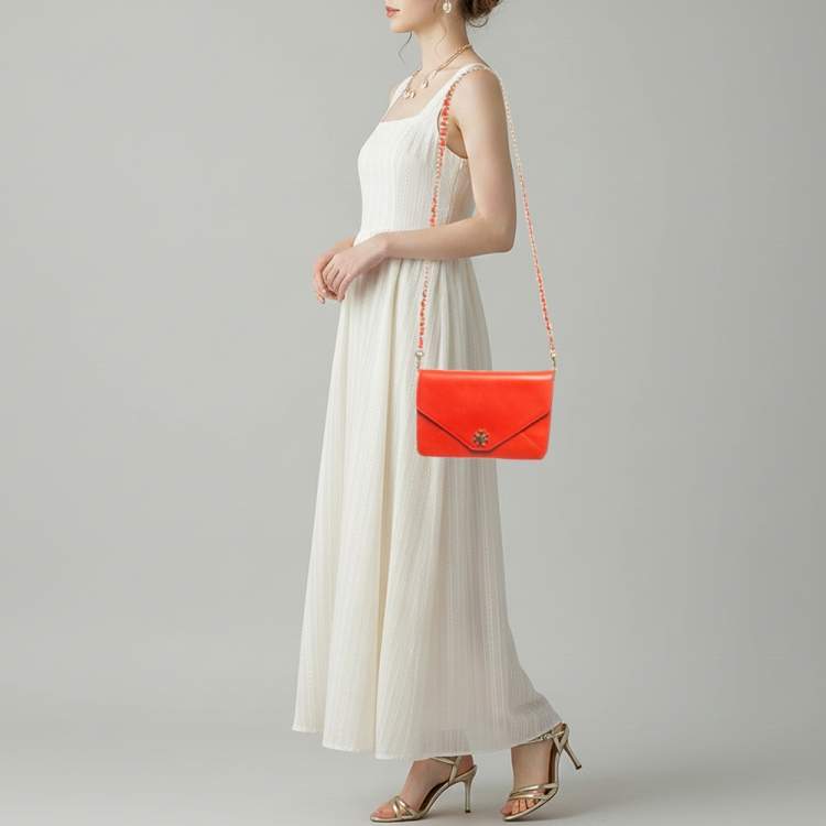 Pre Owned Tory Burch Kira Envelope Red Leather Flap Shoulder Bag