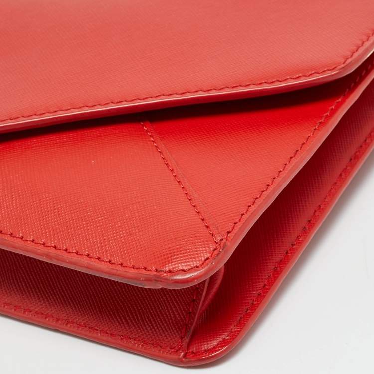 Pre Owned Tory Burch Kira Envelope Red Leather Flap Shoulder Bag