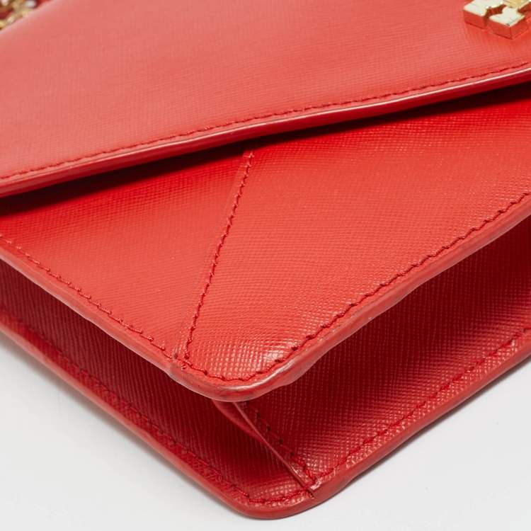 Pre Owned Tory Burch Kira Envelope Red Leather Flap Shoulder Bag