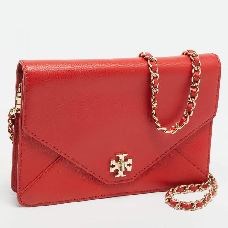 Pre Owned Tory Burch Kira Envelope Red Leather Flap Shoulder Bag
