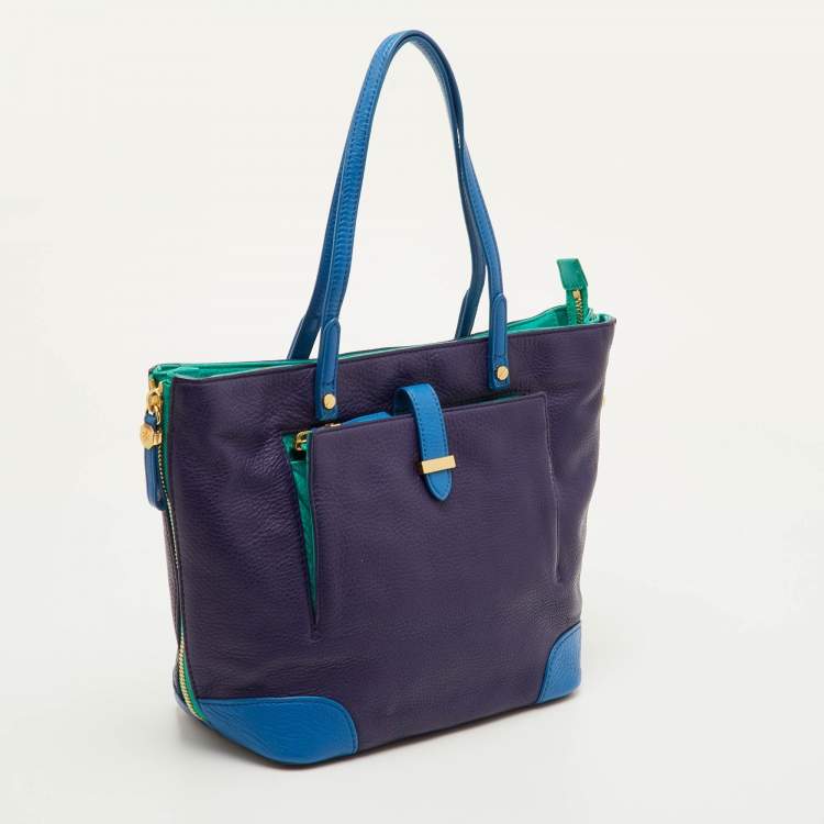 Pre Owned Tory Burch Multicolor Leather Colorblock Shopper Tote