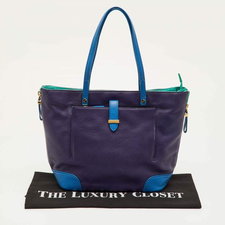 Pre Owned Tory Burch Multicolor Leather Colorblock Shopper Tote