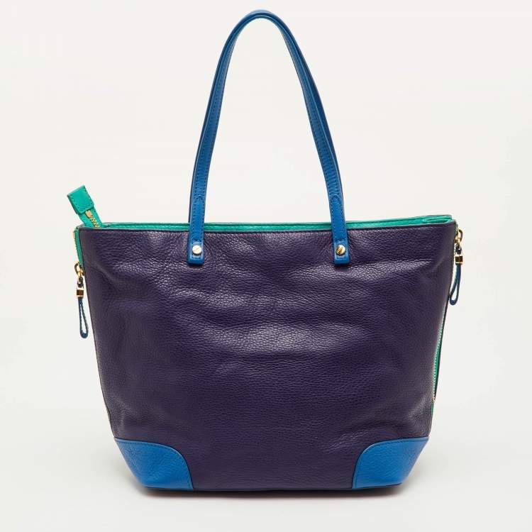 Pre Owned Tory Burch Multicolor Leather Colorblock Shopper Tote